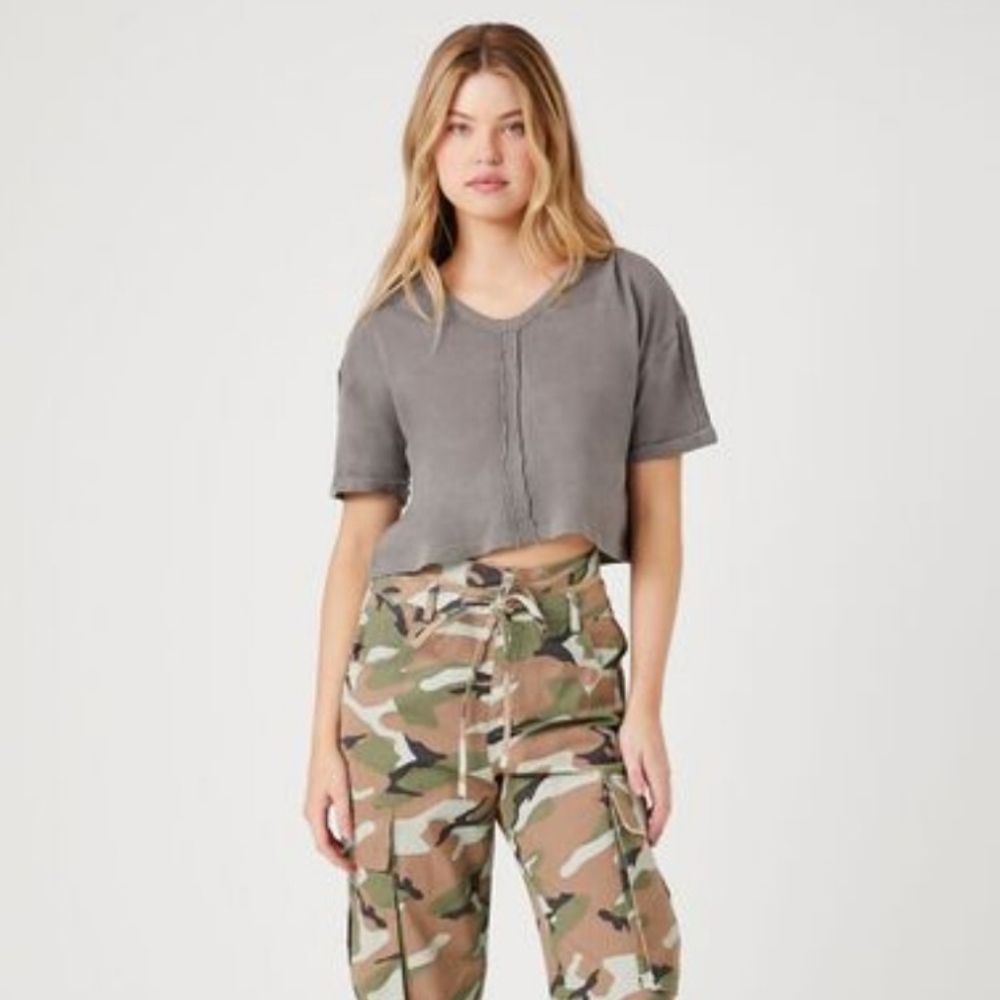 NWT Forever 21 Drop-Sleeve Cropped Tee Shirt - Grey Size XL - Picture 10 of 10
